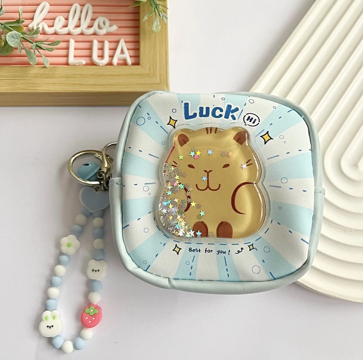 Sulu Capybara detaylı cüzdan/ mini çanta