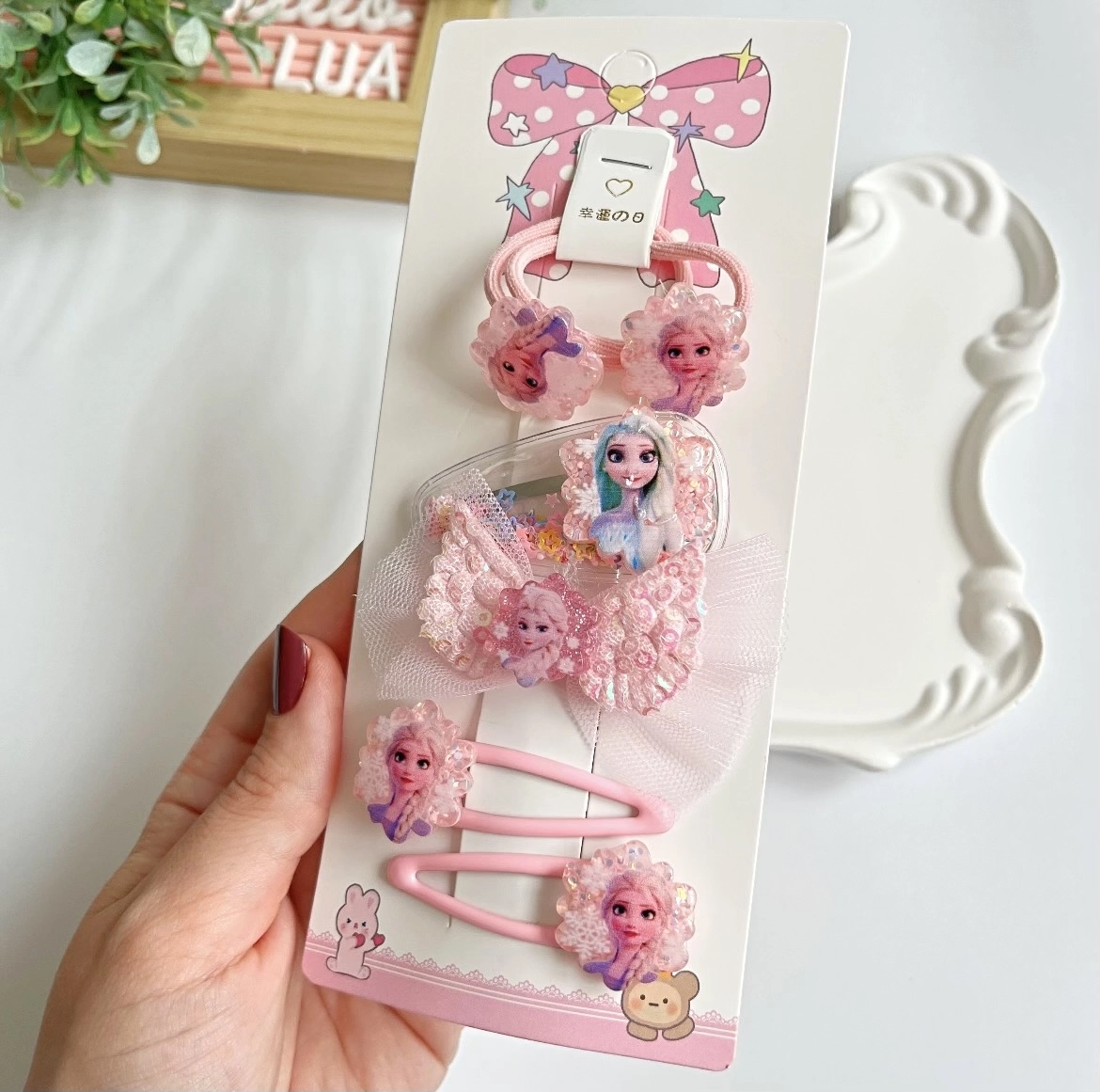 Pembe Elsa karışık toka seti