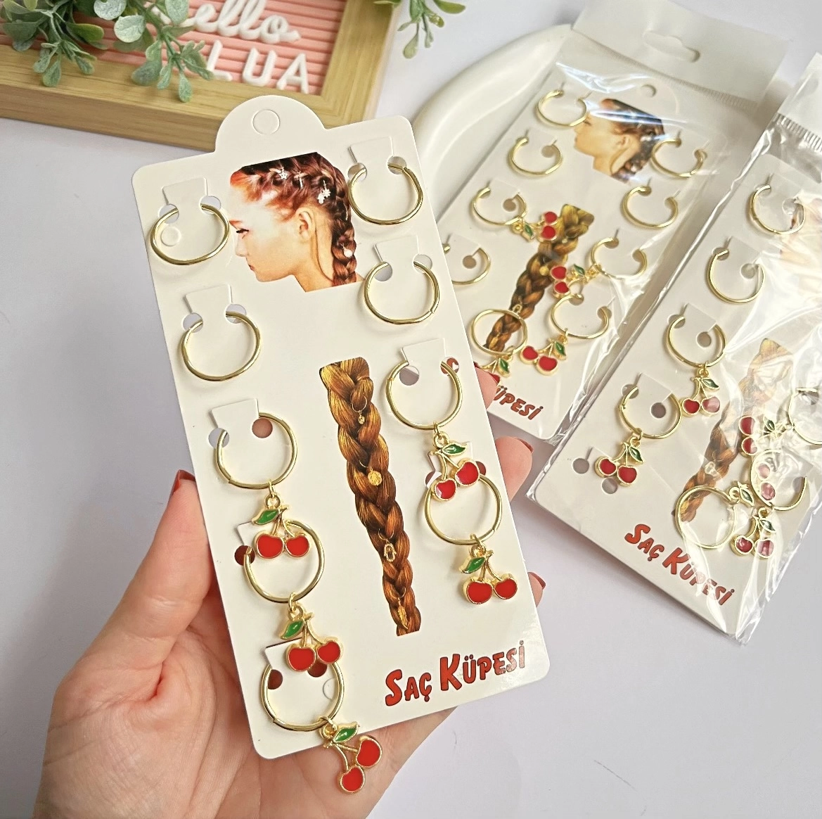 Saç küpesi seti kiraz 