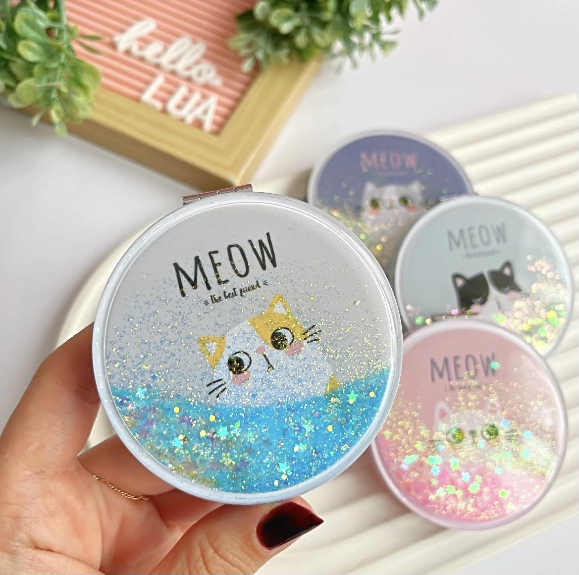 Kedi figürlü parıltılı ayna adet