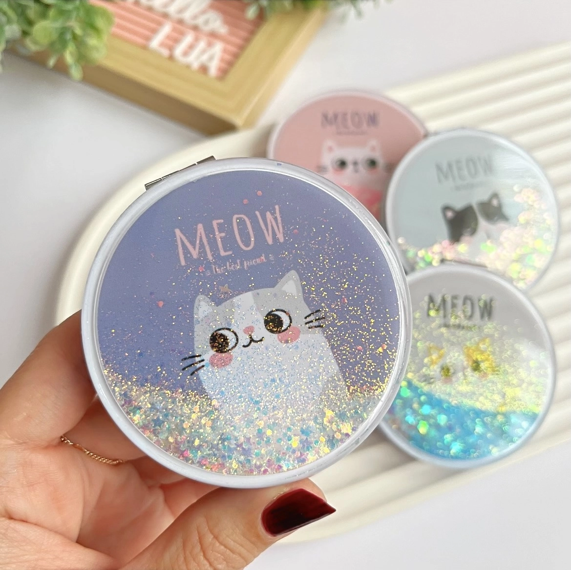 Kedi figürlü parıltılı ayna adet