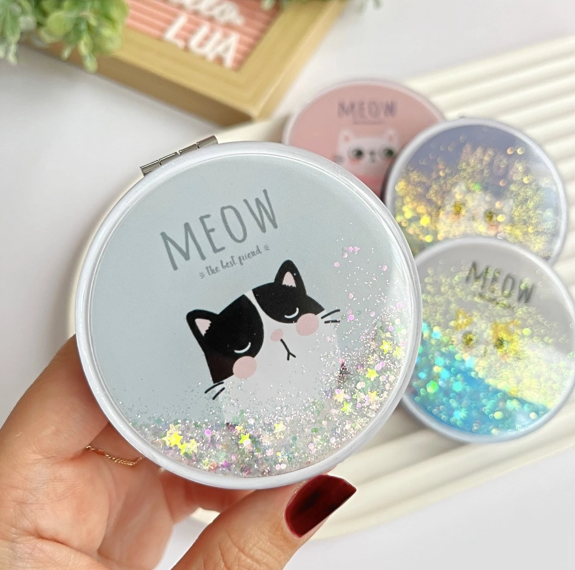 Kedi figürlü parıltılı ayna adet