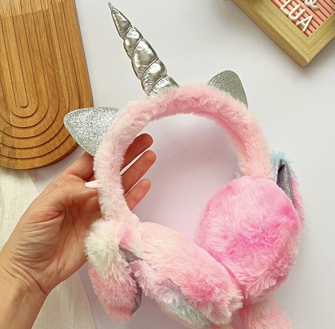 Unicorn detaylı oynar kulaklı peluş kulaklık