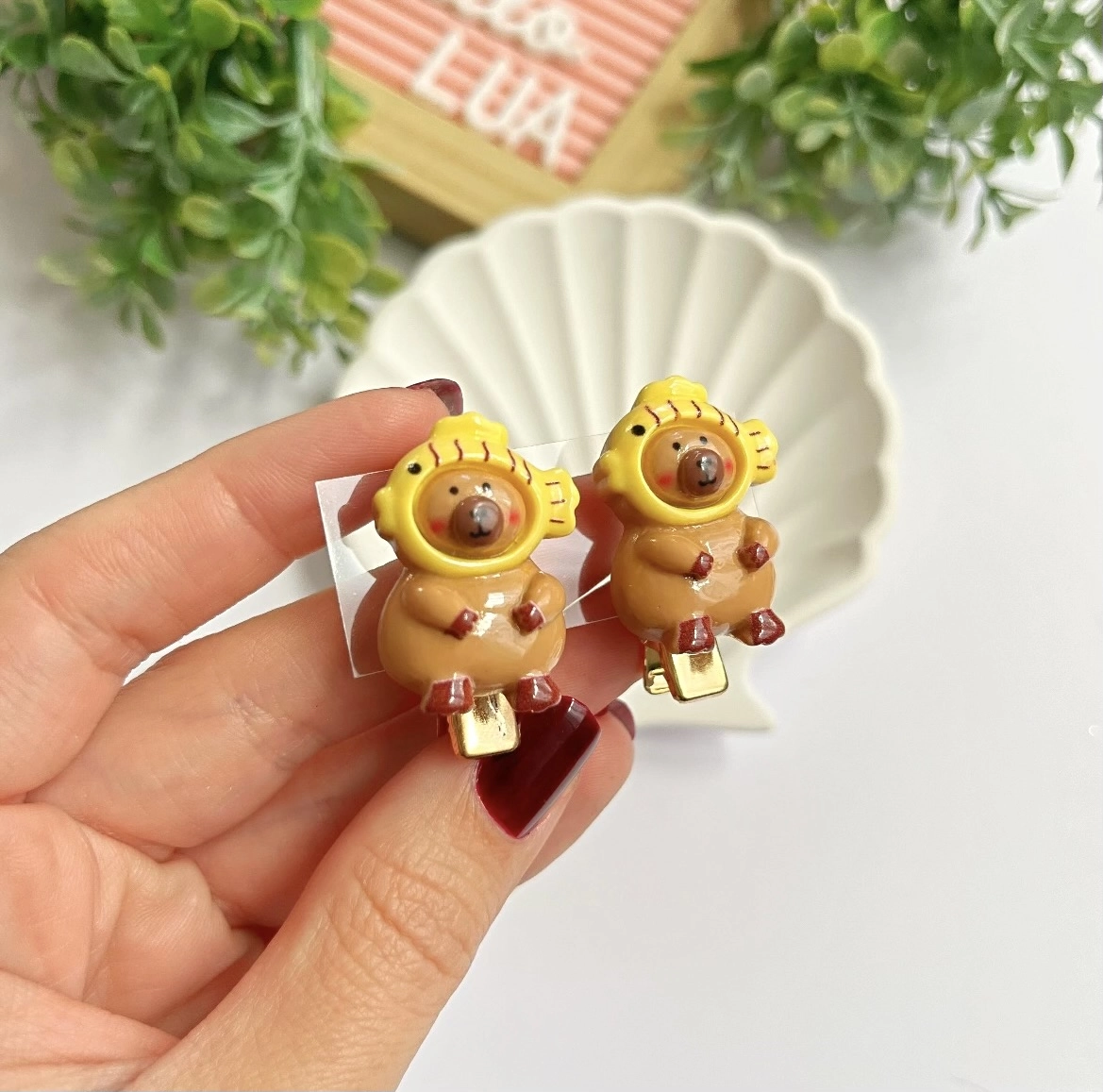 Capybara figürlü mini pens toka çifti