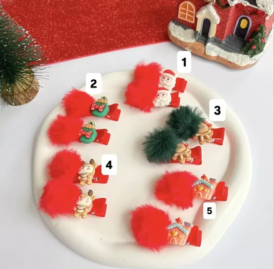 Yılbaşı ponponlu pens toka çifti 