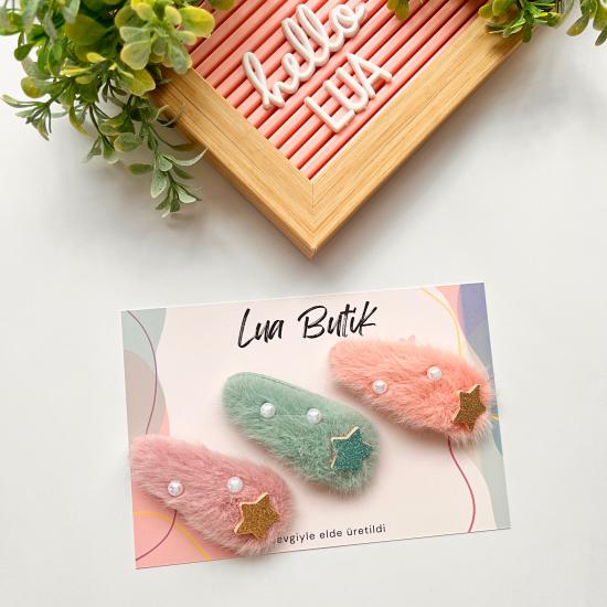 Yıldız detaylı peluş çıtçıt toka adet