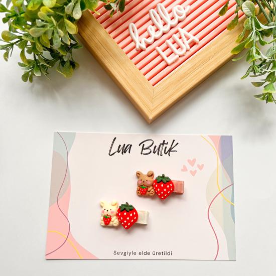 Tavşancık ve çilek detaylı mini pens toka adet
