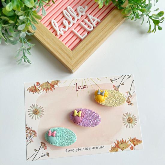 Minnie mouse figürlü glitter mini pens toka çifti