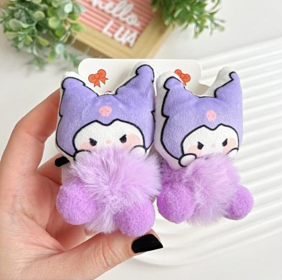 Kuromi figürlü ponponlu lastik toka çifti