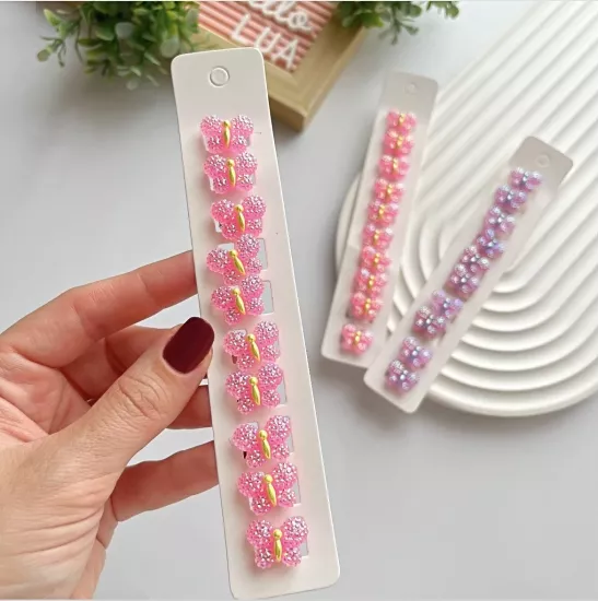 Pembe ışıltılı kelebek 10lu saç küpesi