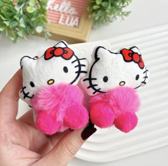 Hello kitty figürlü ponpon detaylı lastik toka çifti