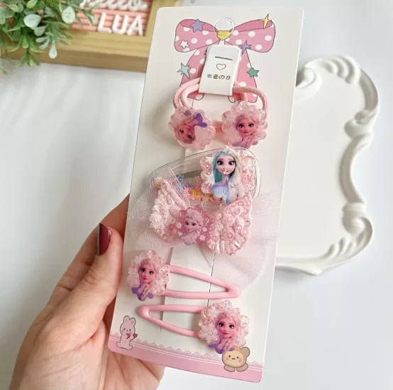 Pembe Elsa karışık toka seti