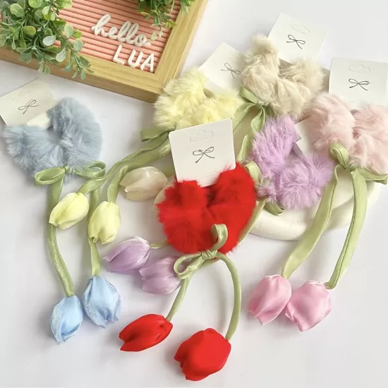 Lale detaylı peluş lastik toka adet