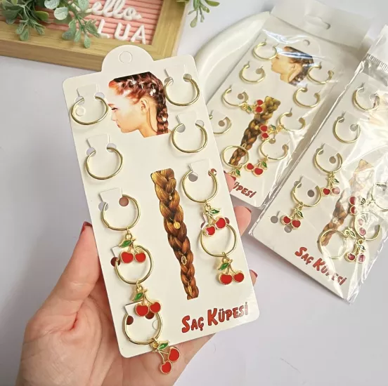Saç küpesi seti kiraz 