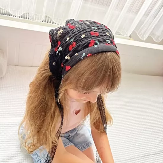 Kiraz desenli vintage taç Bandana 