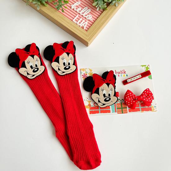 Minnie mouse çorap ve toka seti